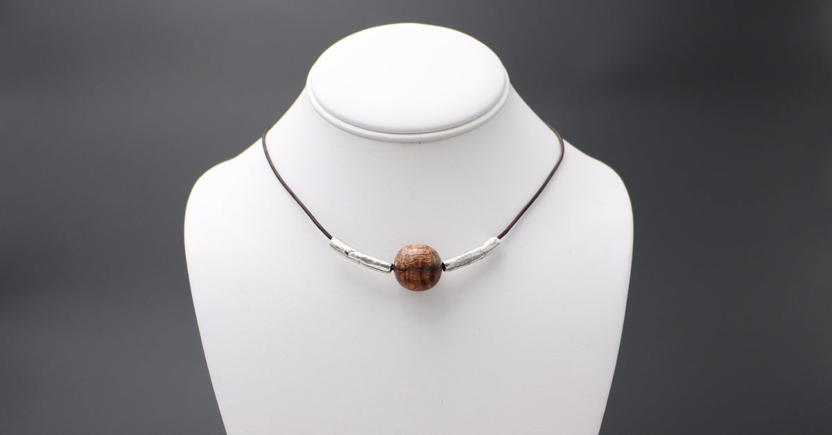 thumbnail image 2 of Genuine Hawaiian Koa Wood Fish Hook Pendant – Solid .925 Sterling Silver – 14mm Thick Carved Inlay 2 of 4