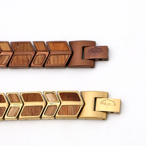 Koa and Stainless Steel Arrow Bracelet Mens - Gold