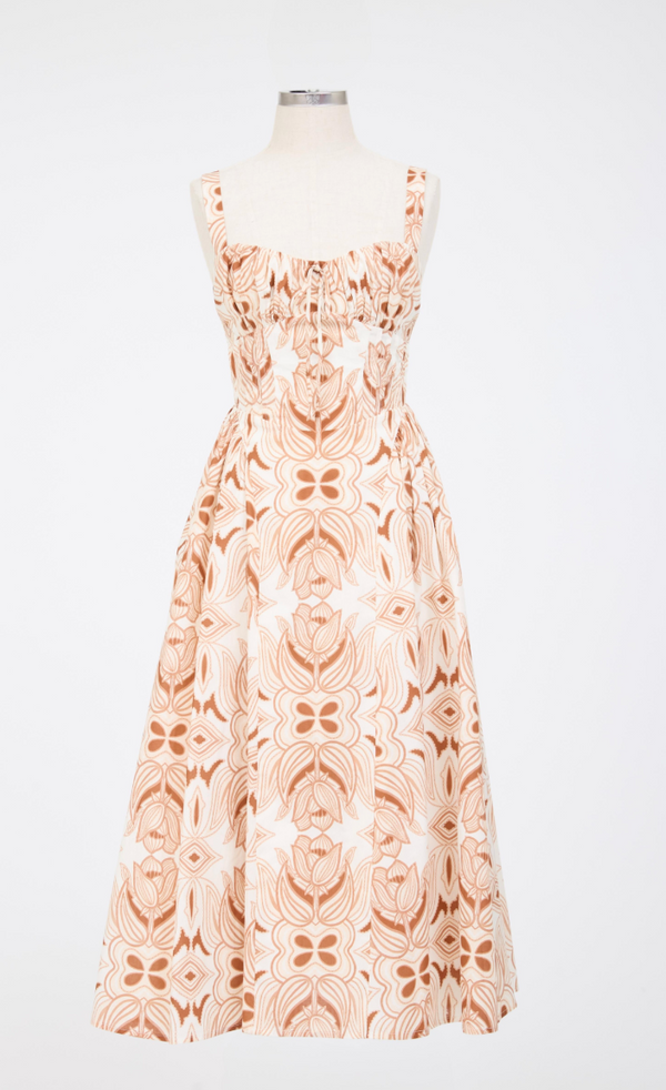 Corset Midi Dress - Pink/ Cream