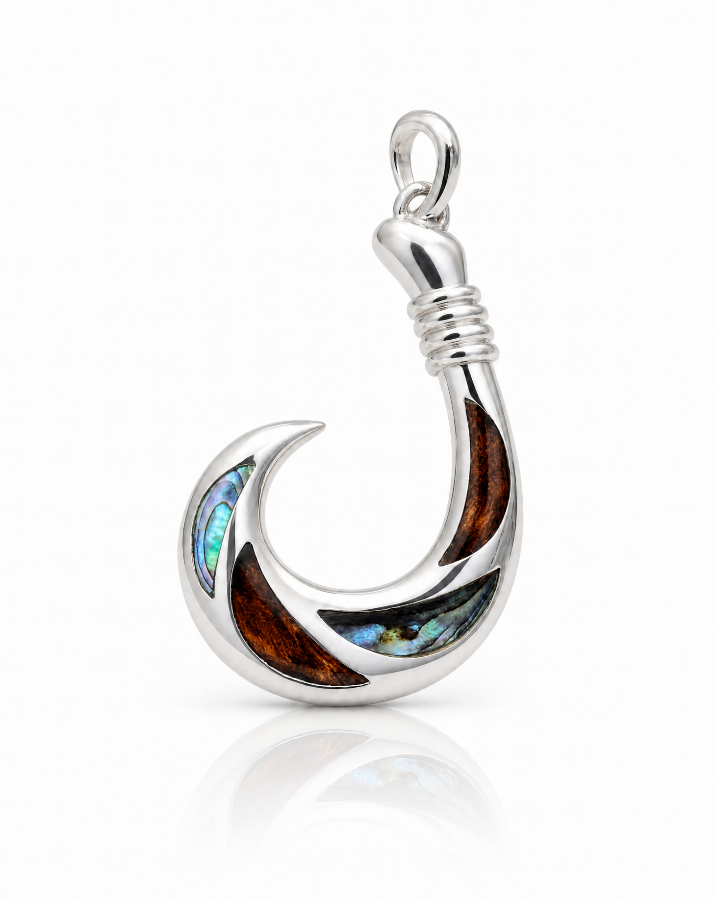 abalone fish hook 925 Sterling Silver Pendant with Pau'a Shell Inlay brown tones abalone fish hook spheres E379