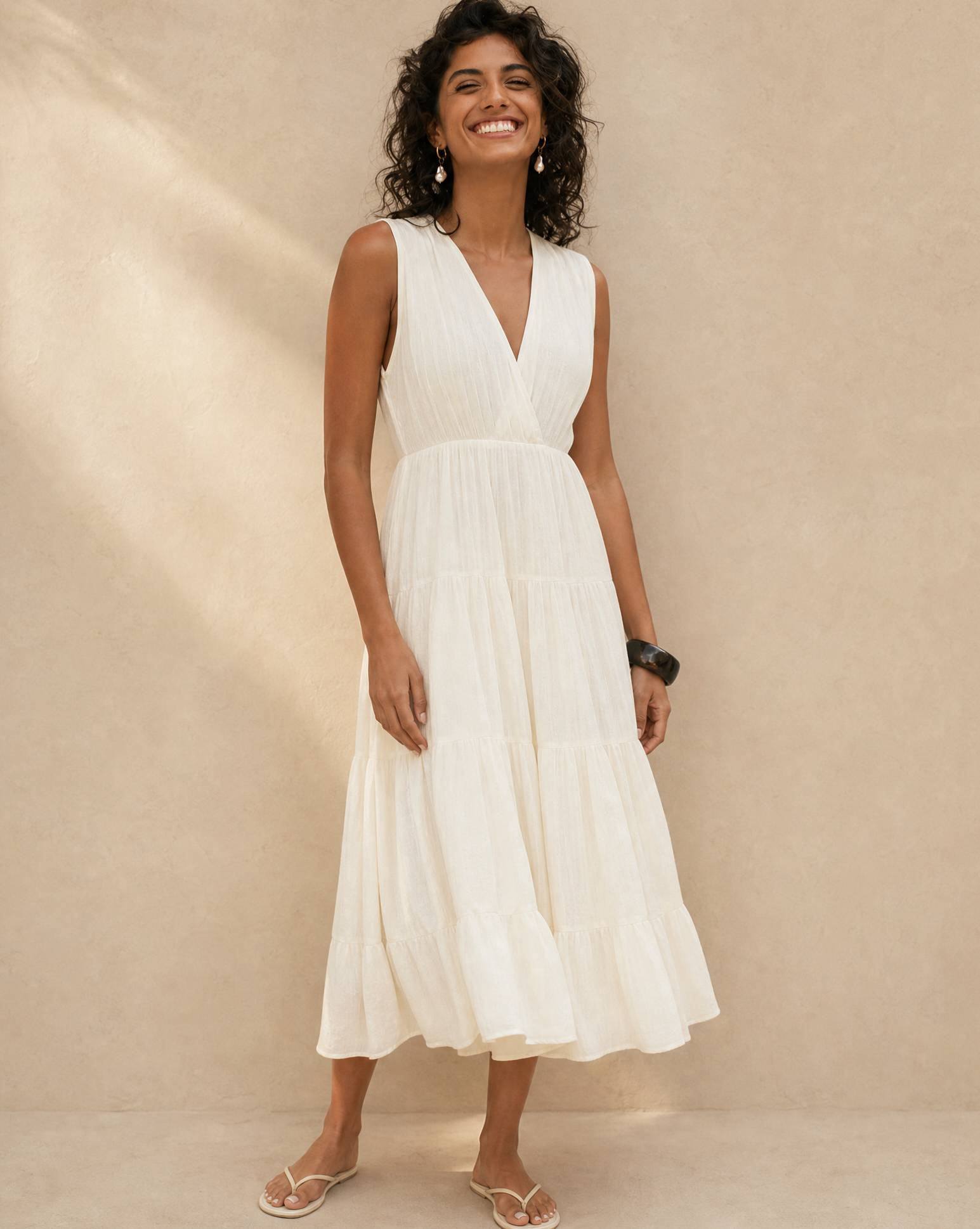 Cotton V-Neck Midi Dress