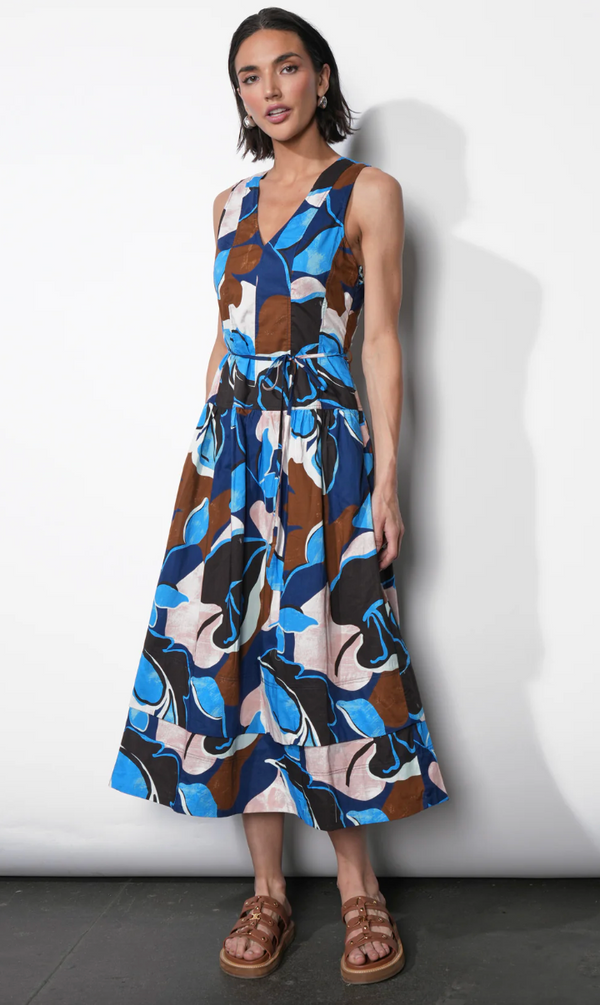 Abi Poplin Midi Dress - Navy Multi