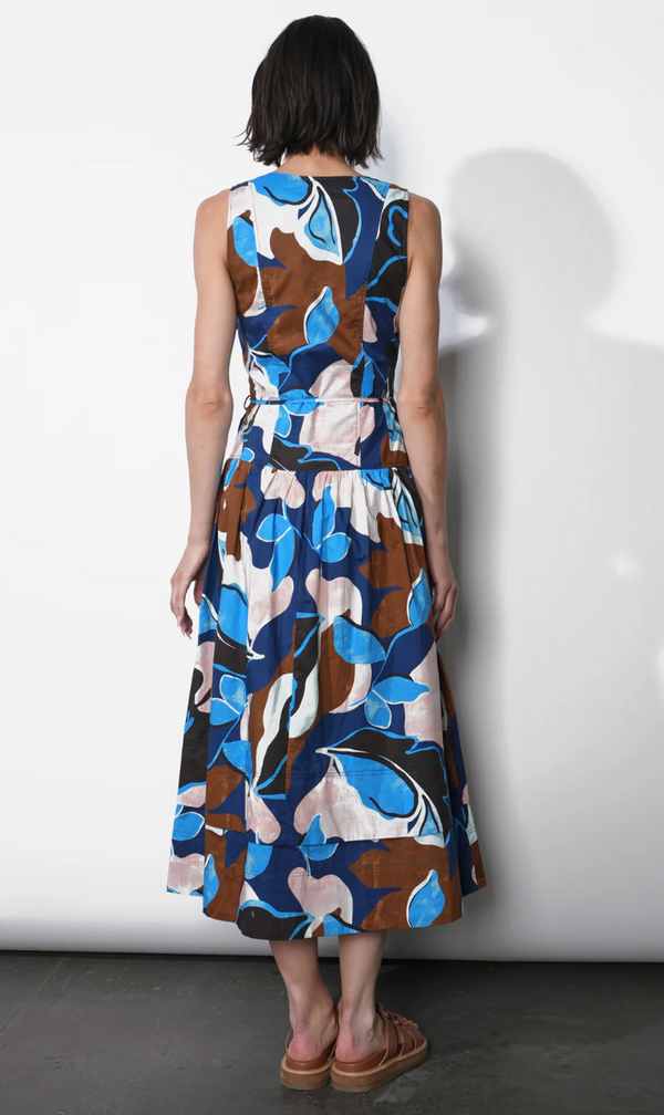 Abi Poplin Midi Dress - Navy Multi