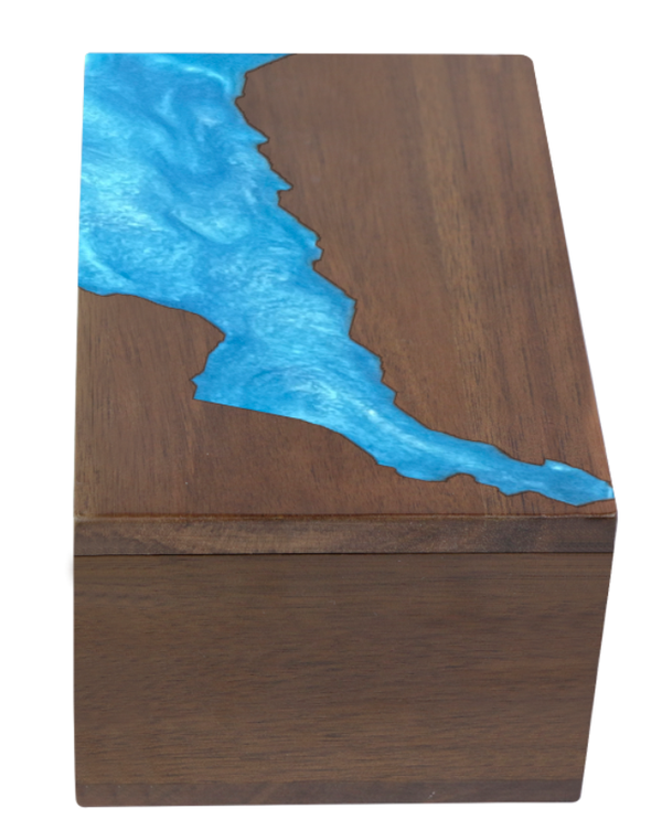 Koa Wood and Aqua Resin Keepsake Box - Large