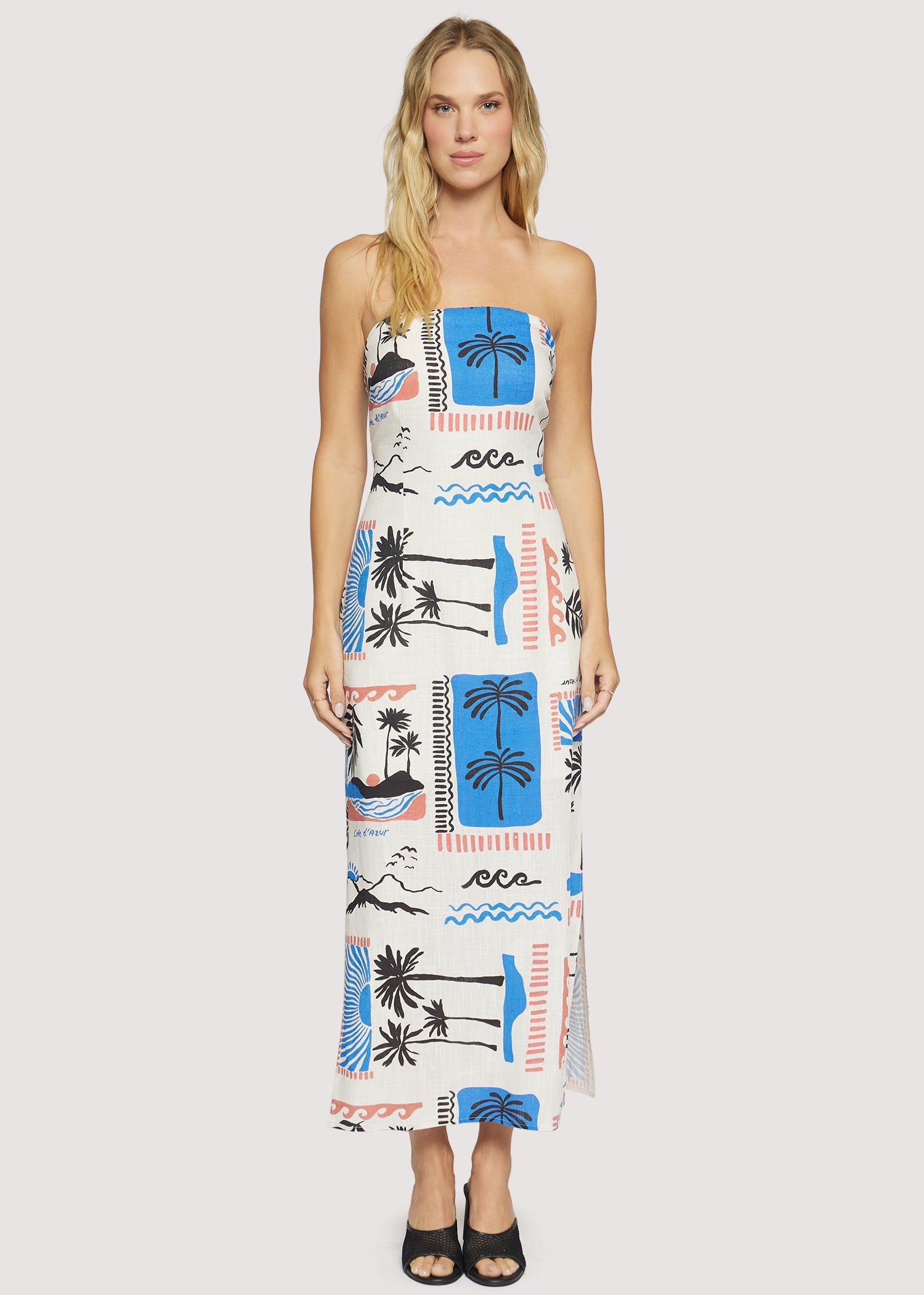blue and cream maxi dress Everly Cream & Blue Floral Strapless Maxi Dress