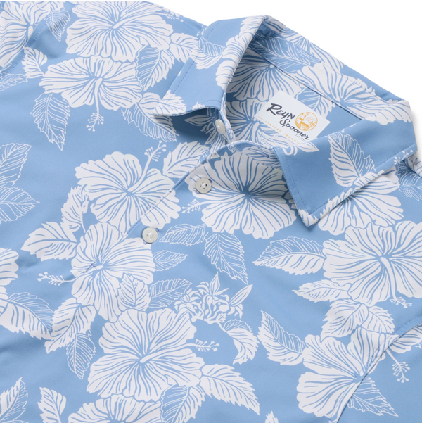 Aloha Biscus Performance Polo - Cameo Blue