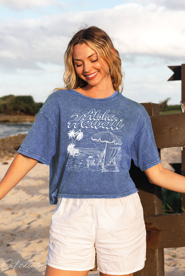 ALOHA HAWAII Cropped Mineral Graphic Top
