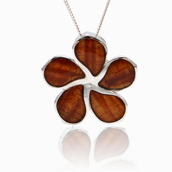 Plumeria Sterling Silver Koa Wood Inlay Pendant | KoaWood Ranch