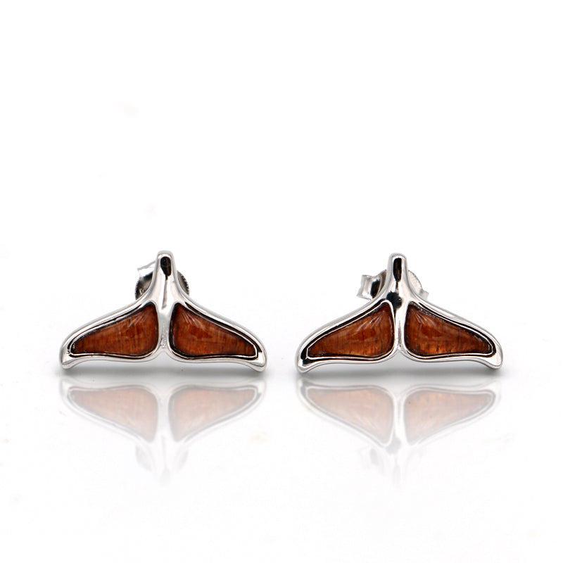 Silver Koa Wood Whale Earrings