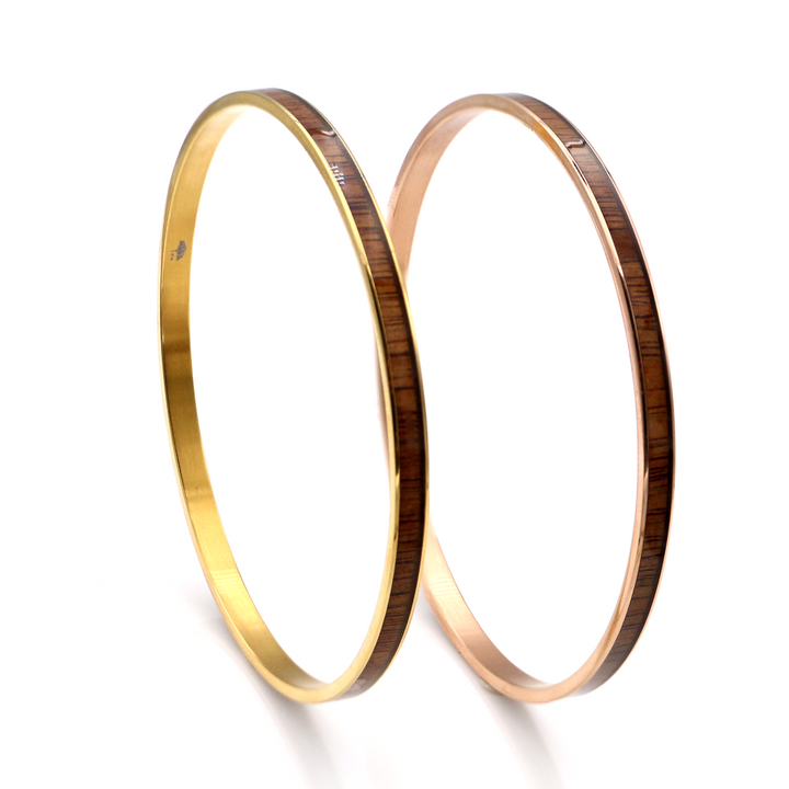 Koa Wood Stainless Steel Bangle - Gold, Rose Gold, and Silver
