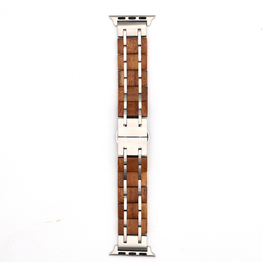 Koa Wood and Steel iWatch Band - Black and Silver A16