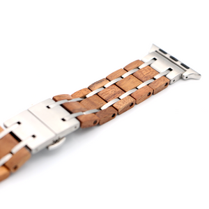 Koa Wood and Steel iWatch Band - Black and Silver A16
