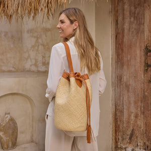 Rattan Sling Back Pack - Light Leather Large