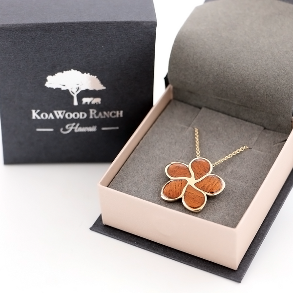 14k Gold Plumeria Koa Inlay Pendant