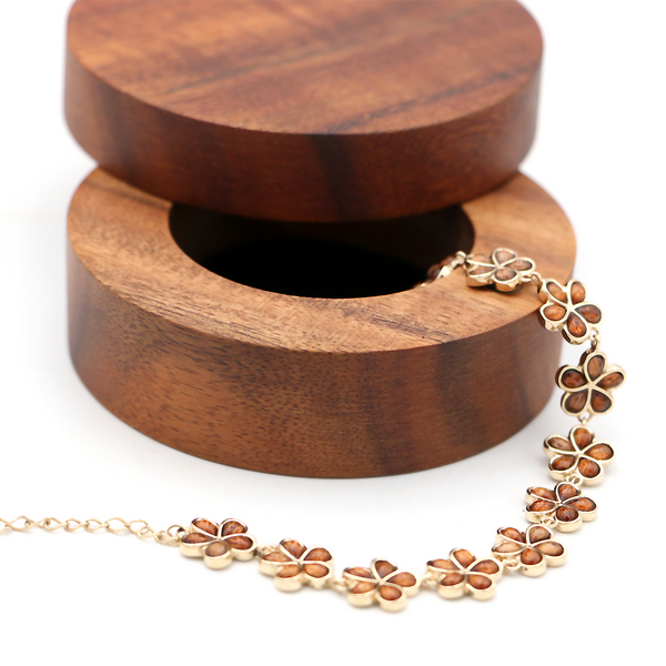 14k Gold Plumeria and Koa Wood and Bracelet