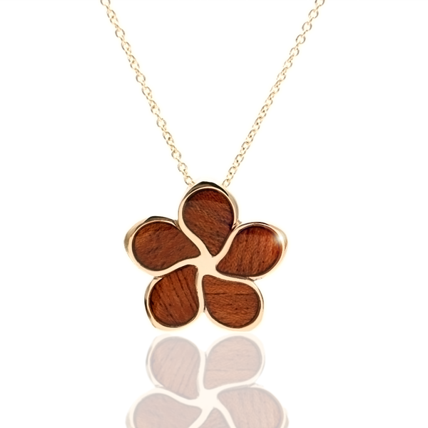 14k Gold Plumeria Koa Inlay Pendant