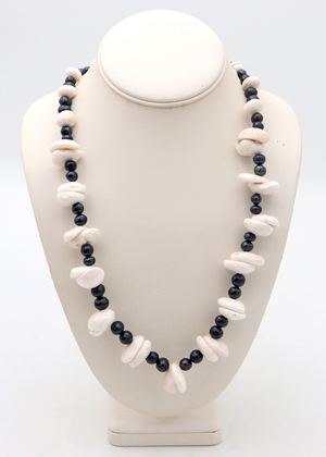Black Pearl and Large Puka Shell Lei Necklace
