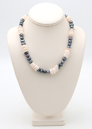 Hawaiian Puka Shell and Black Pearl Lei