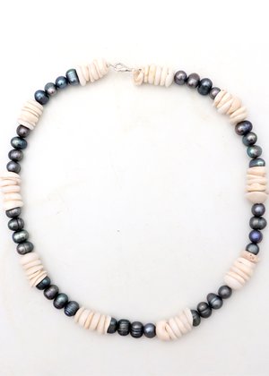 Hawaiian Puka Shell and Black Pearl Lei