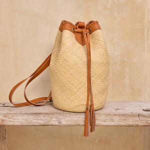 Rattan Sling Back Pack - Light Leather Large