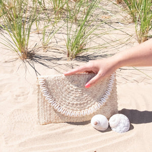 Straw Clutch - Off White with Cowrie Shell Trim