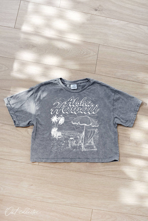ALOHA HAWAII Cropped Mineral Graphic Top