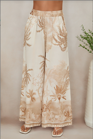 Tropical Palm Wide Leg Pants - Camel