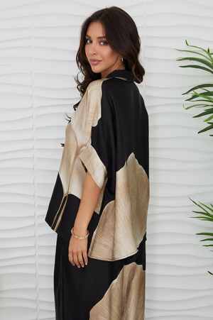Gingko Print Top - Black - Top View 3
