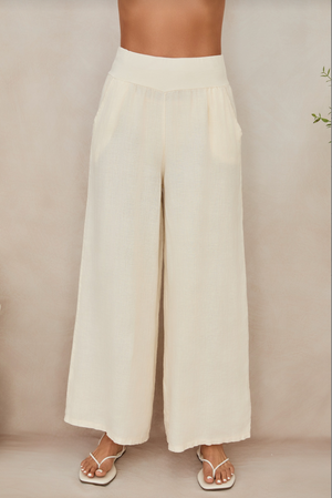 Wide Leg Linen Pants - Butter