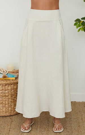 Linen Maxi Skirt - Beige