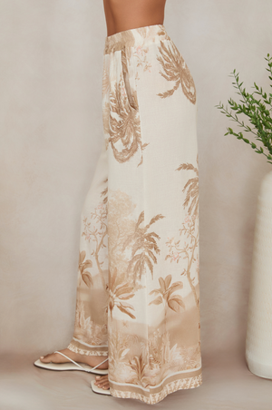 Tropical Palm Wide Leg Pants - Camel