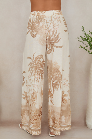 Tropical Palm Wide Leg Pants - Camel