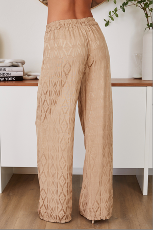 Geometric Print Silky Pants with Pocket - Camel