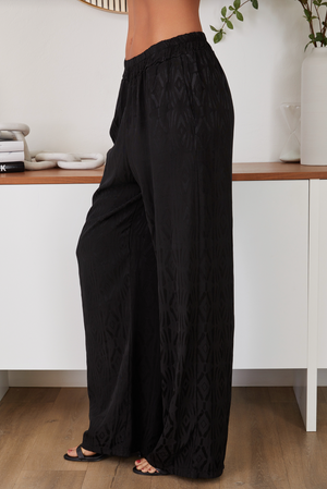 Geometric Print Silky Pants with Pocket - Black