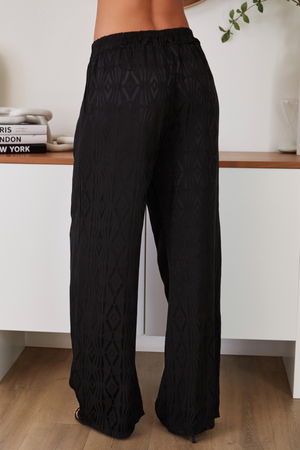Geometric Print Silky Pants with Pocket - Black