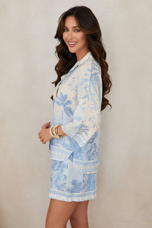 Tropical Palm 3/4 Sleeve - Blue