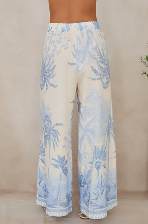 Tropical Palm Wide Leg Pants - Blue