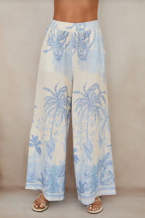 Tropical Palm Wide Leg Pants - Blue