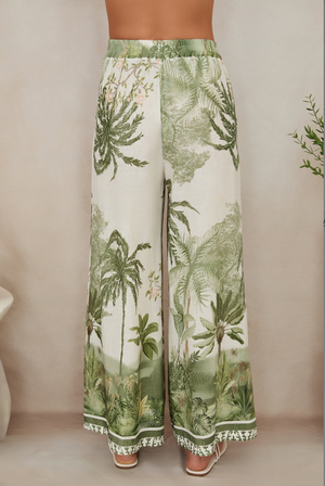 Tropical Palm Wide Leg Pants - Green