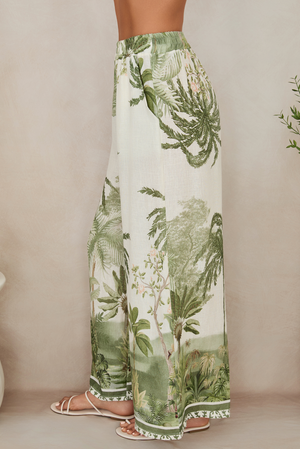 Tropical Palm Wide Leg Pants - Green