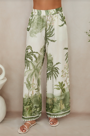 Tropical Palm Wide Leg Pants - Green