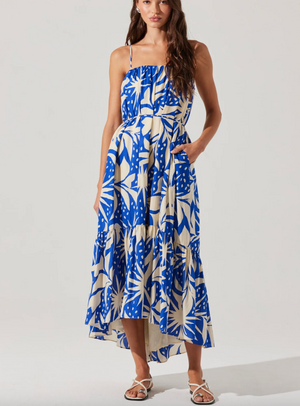 Sarina Linen-Blend Maxi Dress - Blue Tropical