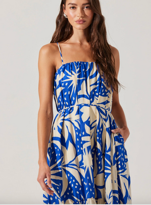Sarina Linen-Blend Maxi Dress - Blue Tropical