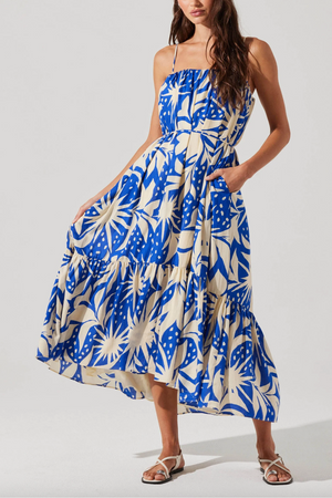 Sarina Linen-Blend Maxi Dress - Blue Tropical
