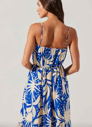 Sarina Linen-Blend Maxi Dress - Blue Tropical