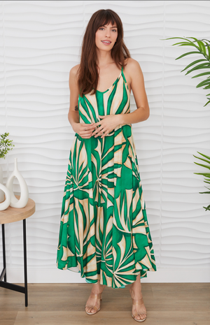 Abstract Leaf Print Slipdress - Green