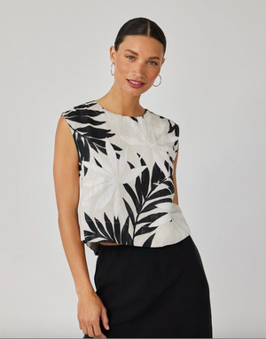 Boxy Button Back Top - Maui Palm