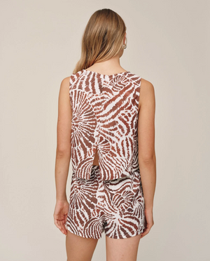 Sleeveless Boat Neck Split Back - Abstract Shell