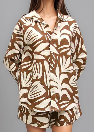 Boyfriend Shirt - Abstract Tropical Brown & Natural