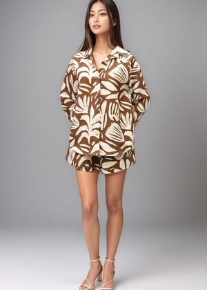 Boyfriend Shirt - Abstract Tropical Brown & Natural